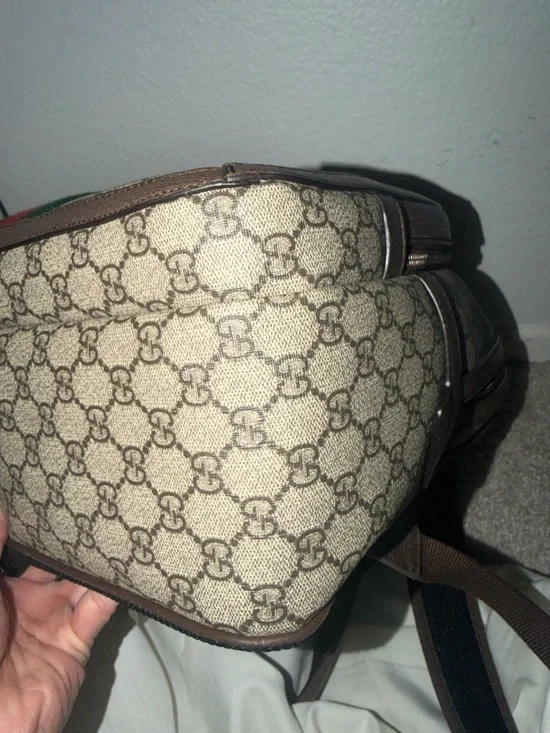 Gucci Beige GG Supreme Canvas Backpack with Red & Green Web and Brown Trim - Picture 8 of 11